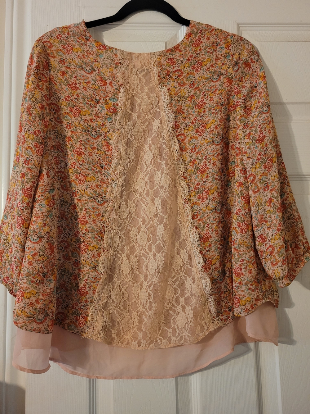 LC Lauren Conrad Pink Floral V-Neck Layered Hem Blouse - Picture 5 of 5